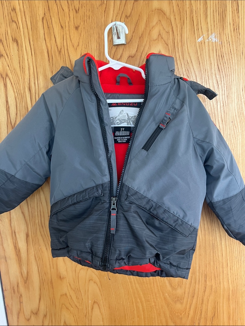Snozu Toddler Jacket in Gray with Red Lining